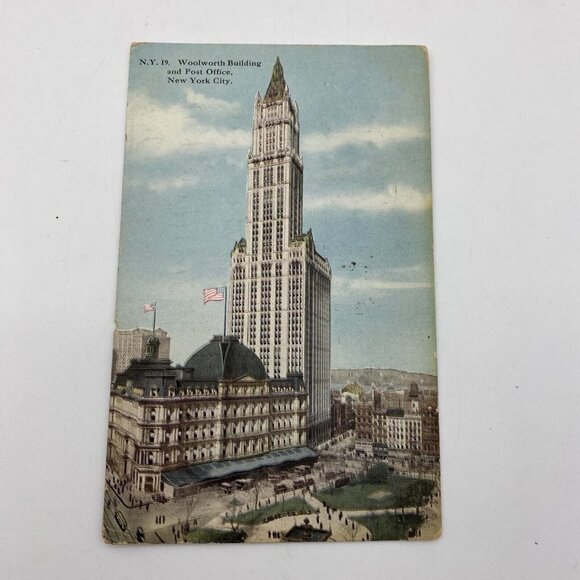 Vintage Woolworth Building and Post Office Postcard New York City NY Posted 1917 - Picture 1 of 8